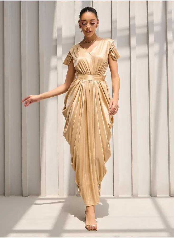 ستايلي Draped Cold Shoulder Sheath Maxi Dress