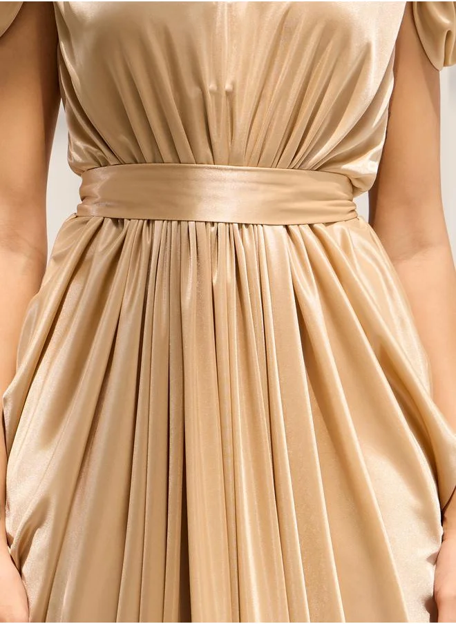 Styli Draped Cold Shoulder Sheath Maxi Dress