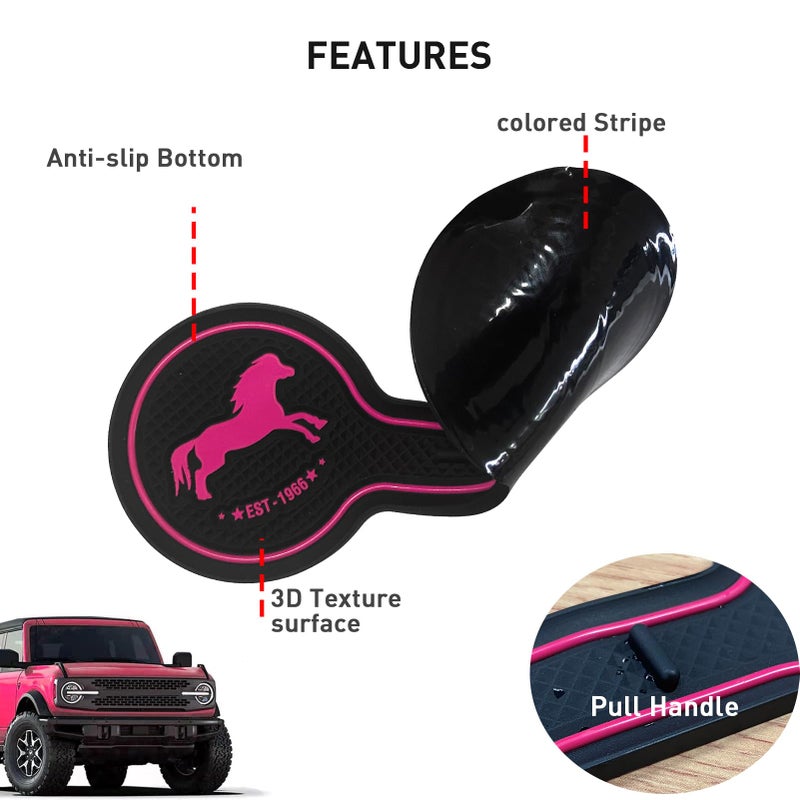 LSAUTO Car Cup Holder Coaster Compatible with Ford Bronco Offroad 2021-2025, Silicone Car Decorative Water Coaser, Bronco Car Accessories (Pink) - Image 5