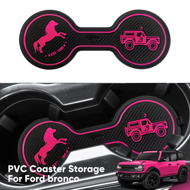 LSAUTO Car Cup Holder Coaster Compatible with Ford Bronco Offroad 2021-2025, Silicone Car Decorative Water Coaser, Bronco Car Accessories (Pink) - Image 3