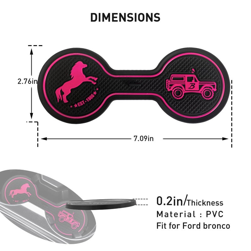LSAUTO Car Cup Holder Coaster Compatible with Ford Bronco Offroad 2021-2025, Silicone Car Decorative Water Coaser, Bronco Car Accessories (Pink) - Image 4
