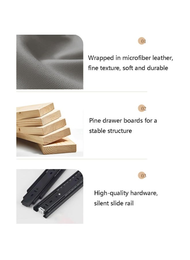 شو وو طاولة سرير جانبية حديثة من طبقتين، طاولة جانبية بدون تركيب، طاولة جانبية، طاولة جانبية نهائية، خزانة تخزين بجانب السرير، خزانة تخزين منزلية مجمعة بالكامل مع لمسة نهائية من الجلد، درجان خشبيان - Image 3