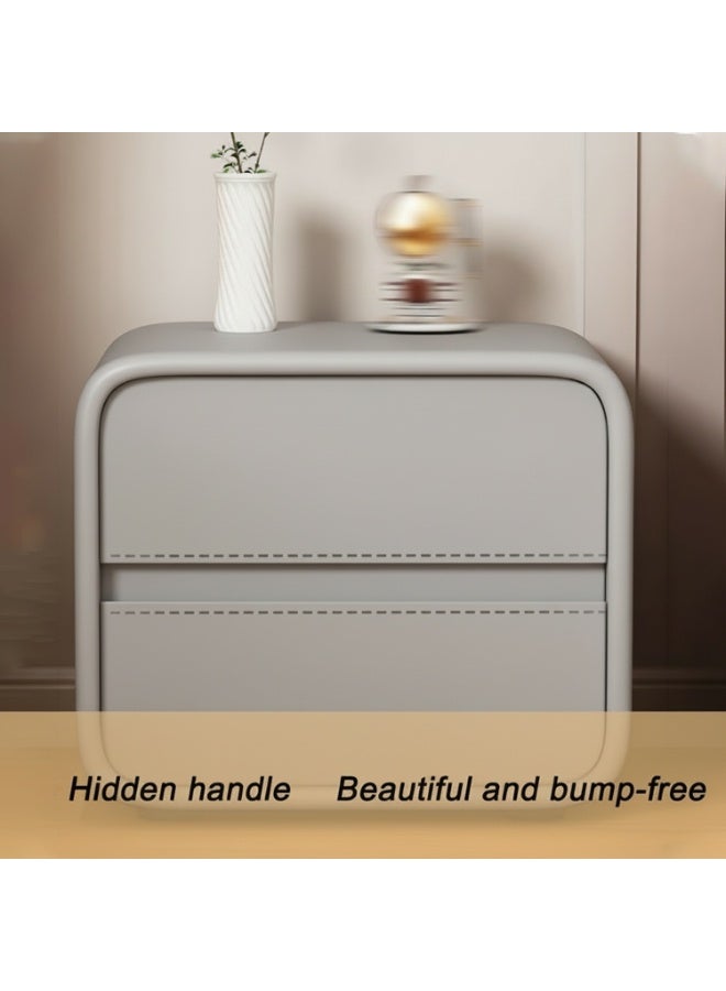 شو وو طاولة سرير جانبية حديثة من طبقتين، طاولة جانبية بدون تركيب، طاولة جانبية، طاولة جانبية نهائية، خزانة تخزين بجانب السرير، خزانة تخزين منزلية مجمعة بالكامل مع لمسة نهائية من الجلد، درجان خشبيان - Image 5