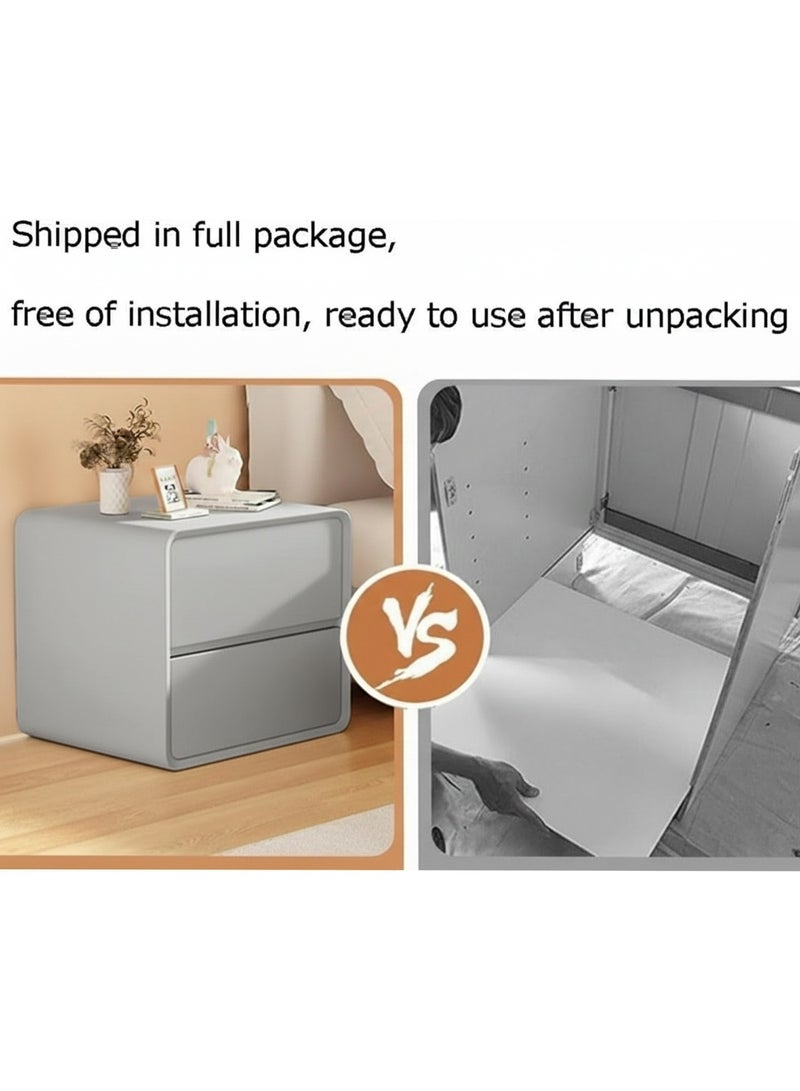 شو وو طاولة سرير جانبية حديثة من طبقتين، طاولة جانبية بدون تركيب، طاولة جانبية، طاولة جانبية نهائية، خزانة تخزين بجانب السرير، خزانة تخزين منزلية مجمعة بالكامل مع لمسة نهائية من الجلد، درجان خشبيان - Image 2