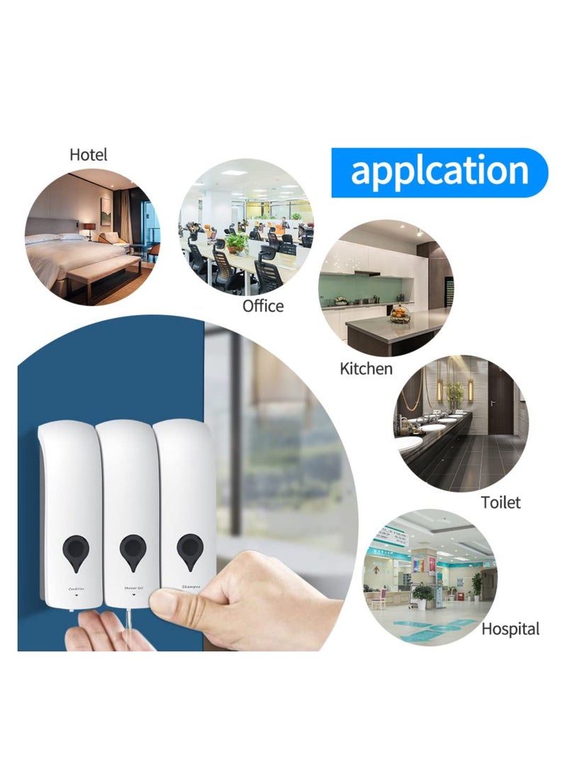 SYOSI Shower Shampoo Conditioner Dispenser, for Shower Wall Bathroom Soap Dispensers Manual Wall-Mounted Dispenser Pump Chamber ShampooLotion Shower Gel Container for Bathroom Hotel, White 3x300ml - Image 3