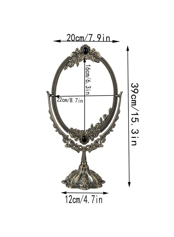 guppy 15 Inch Metal Vintage Makeup Mirror Tabletop Oval Cosmetic Mirror Vintage Swivel Double Sided Cosmetic Mirror With Embossed Frame Stand Base Retro Mirror For Dresser Giftered Bronze - Image 2