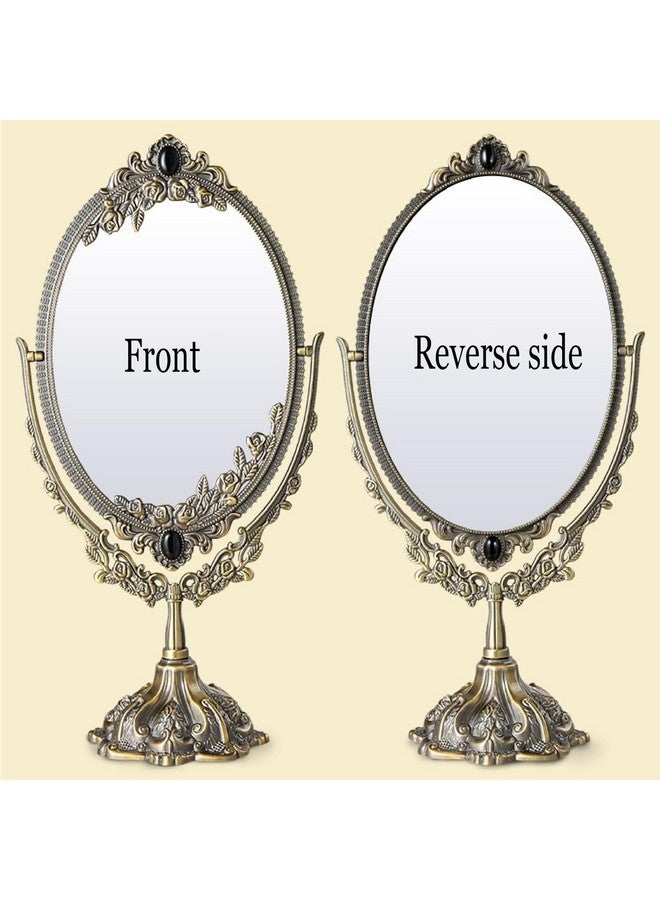 guppy 15 Inch Metal Vintage Makeup Mirror Tabletop Oval Cosmetic Mirror Vintage Swivel Double Sided Cosmetic Mirror With Embossed Frame Stand Base Retro Mirror For Dresser Giftered Bronze - Image 4