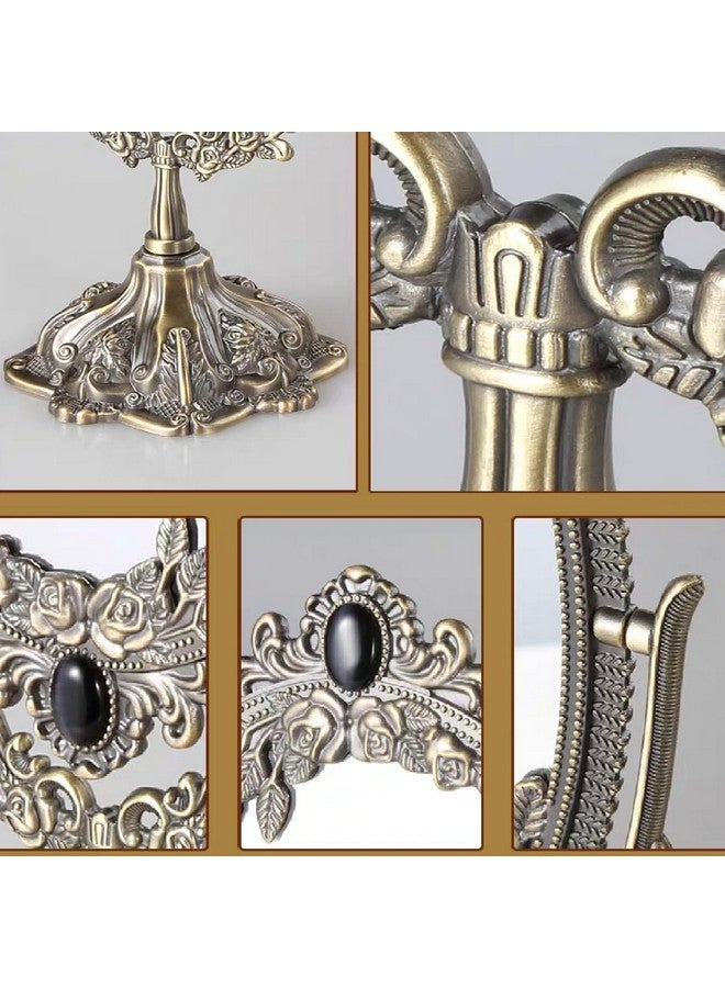 guppy 15 Inch Metal Vintage Makeup Mirror Tabletop Oval Cosmetic Mirror Vintage Swivel Double Sided Cosmetic Mirror With Embossed Frame Stand Base Retro Mirror For Dresser Giftered Bronze - Image 3