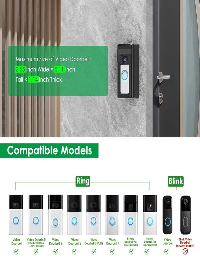 Liwin All-Metal Adhesive Video Doorbell Mount Compatible with Ring/Blink Wireless Video Doorbell, No-Drill Mounting Bracket Wedge Adapter Holder Accessories for Home Rentals, Black - Image 2