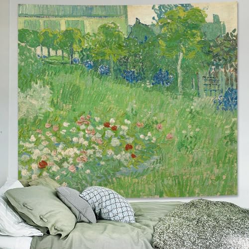 Avinyl Van Gogh Wall Art Poster Green Spring Garden Tapestry Dorm Room Decor Vintage Small Floral and Plant Wall Hanging Green Oil Painting Tapestries for Bedroom Teen Girl 39in x 51in