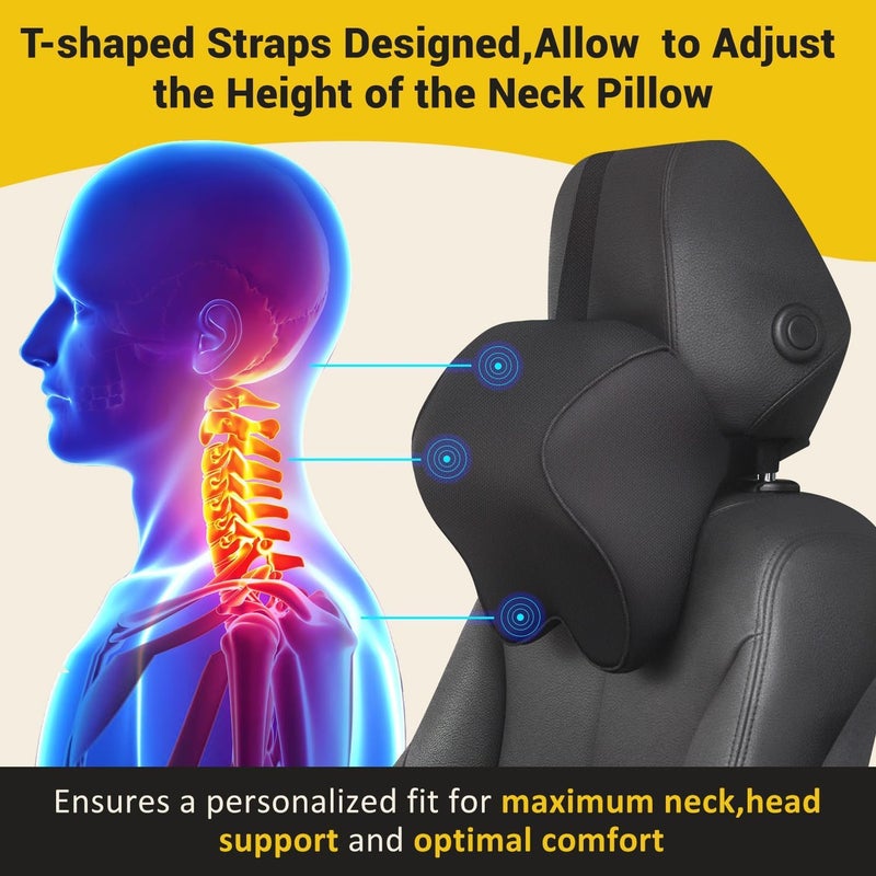 Delavala Car neck pillow for driving Car Headrest Neck Support Cushion for Neck pain relief with adjustable strap Comfortable Ergonomic Design 100 Memory FoamBreathable Leather Cover Black S 1 - Image 2