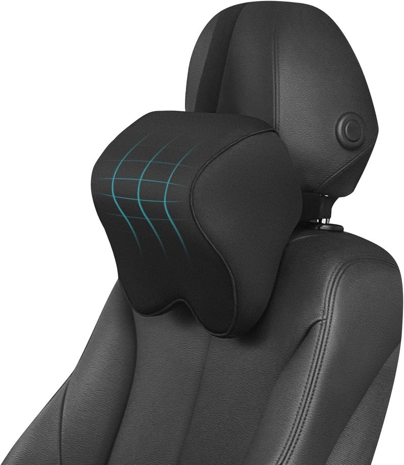 Delavala Car neck pillow for driving Car Headrest Neck Support Cushion for Neck pain relief with adjustable strap Comfortable Ergonomic Design 100 Memory FoamBreathable Leather Cover Black S 1 - Image 1