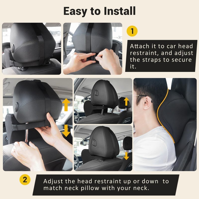 Delavala Car neck pillow for driving Car Headrest Neck Support Cushion for Neck pain relief with adjustable strap Comfortable Ergonomic Design 100 Memory FoamBreathable Leather Cover Black S 1 - Image 4