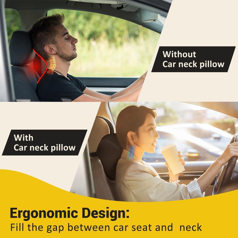 Delavala Car neck pillow for driving Car Headrest Neck Support Cushion for Neck pain relief with adjustable strap Comfortable Ergonomic Design 100 Memory FoamBreathable Leather Cover Black S 1 - Image 3