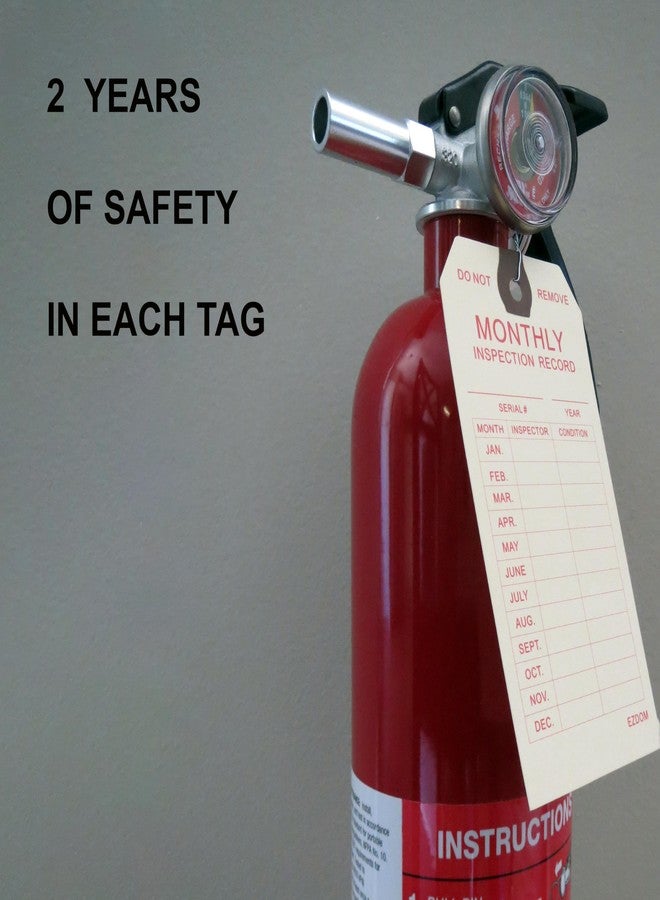 EZDOM Fire Extinguisher Monthly Inspection Tags - 4 3/4" x 2 3/8" - Box of 100 Manila Service Tags with Wire Ties Attached for Indoor Only - Image 3