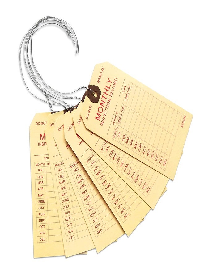 EZDOM Fire Extinguisher Monthly Inspection Tags - 4 3/4" x 2 3/8" - Box of 100 Manila Service Tags with Wire Ties Attached for Indoor Only - Image 1