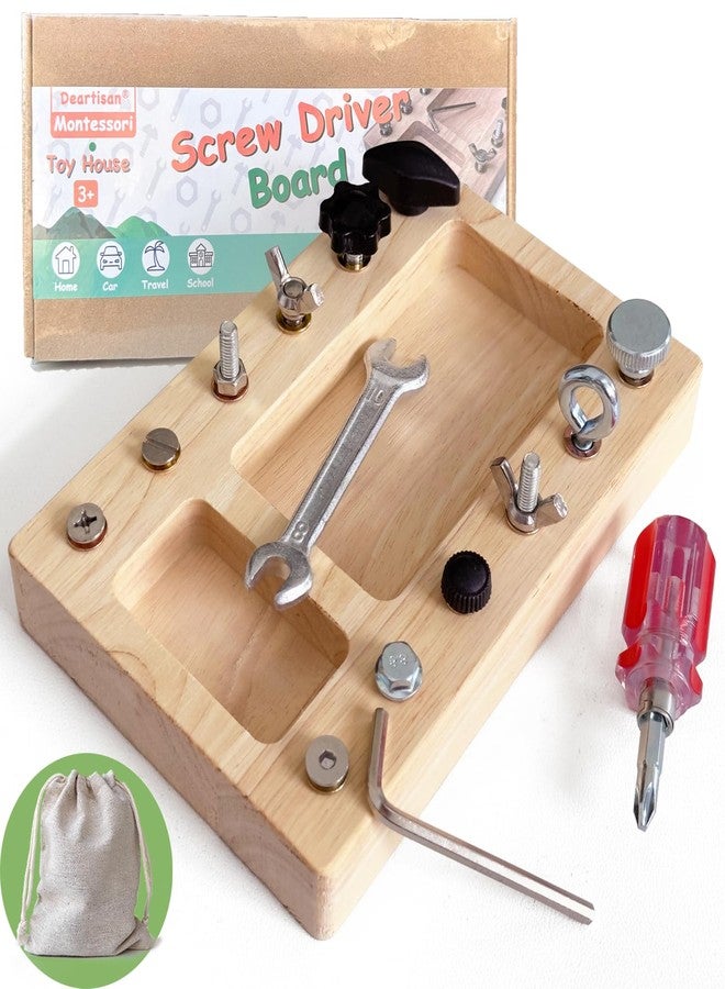 Deartisan Montessori Screwdriver Board Set, Real 17 Pcs & 12 Holes Fine Motor Skills 3 4 5 +Kids Patience Basic Life Skill Educational Wooden STEM Toys for Toddler Preschool Materials Busy Sensory Tools - Image 1