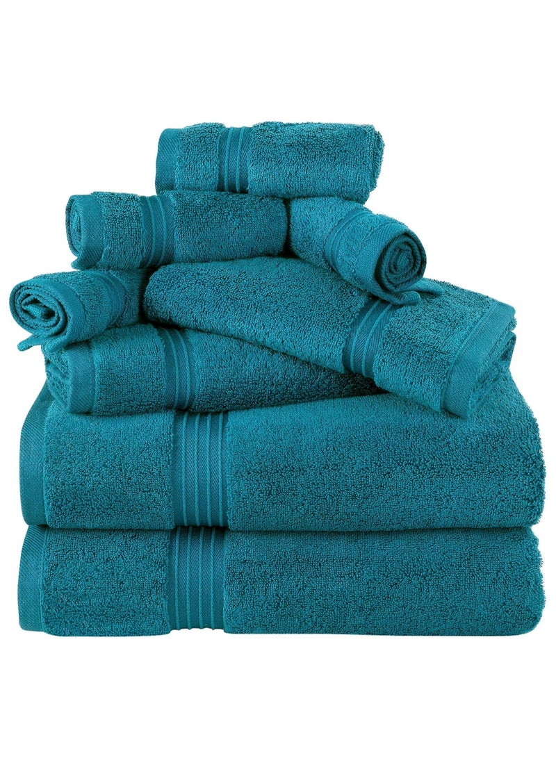 Comfy مجموعة مناشف مريحة من القطن الفيروزي 600 جرام للمتر المربع مكونة من 8 قطع للحمام والسبا تتضمن المجموعة منشفتين للحمام 70×140 سم ومنشفتين لليدين 40×70 سم و4 مناشف للوجه 30×30 سم 70×140 سم - Image 2