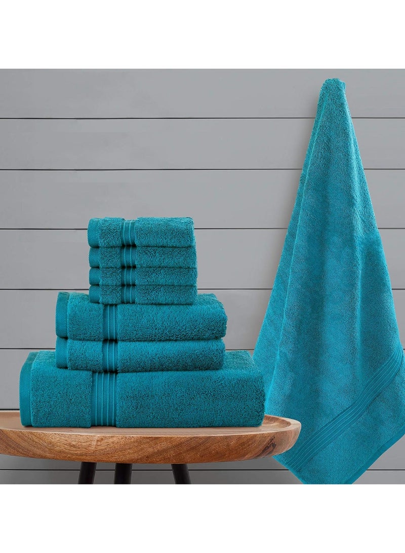 Comfy مجموعة مناشف مريحة من القطن الفيروزي 600 جرام للمتر المربع مكونة من 8 قطع للحمام والسبا تتضمن المجموعة منشفتين للحمام 70×140 سم ومنشفتين لليدين 40×70 سم و4 مناشف للوجه 30×30 سم 70×140 سم - Image 3