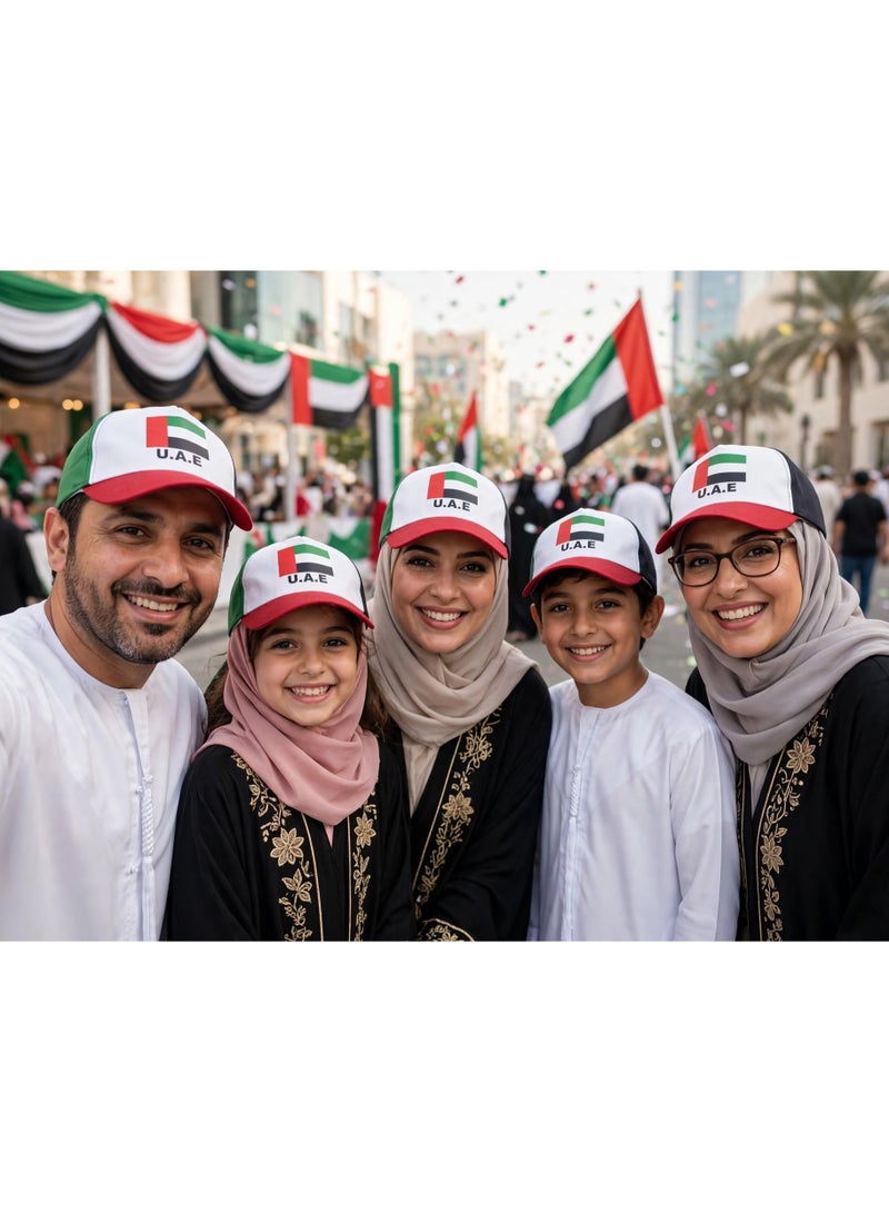 National Day UAE Cap Kids Adults UAE Flag Logo Cap Adjustable Baseball Hat For UAE National Day Flag Day Celebration Party Outdoor Sports Fashion Cap WJ-80246 - Image 1