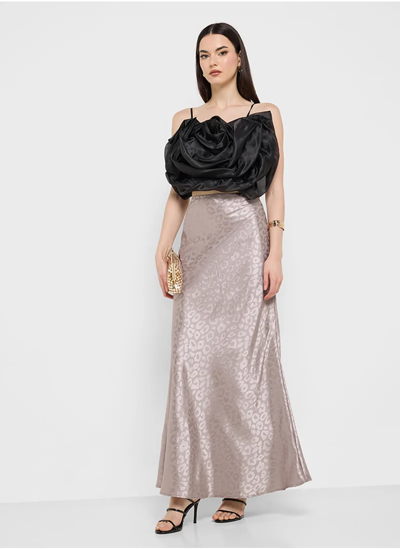 Ginger Tonal Leopard Print Satin Skirt