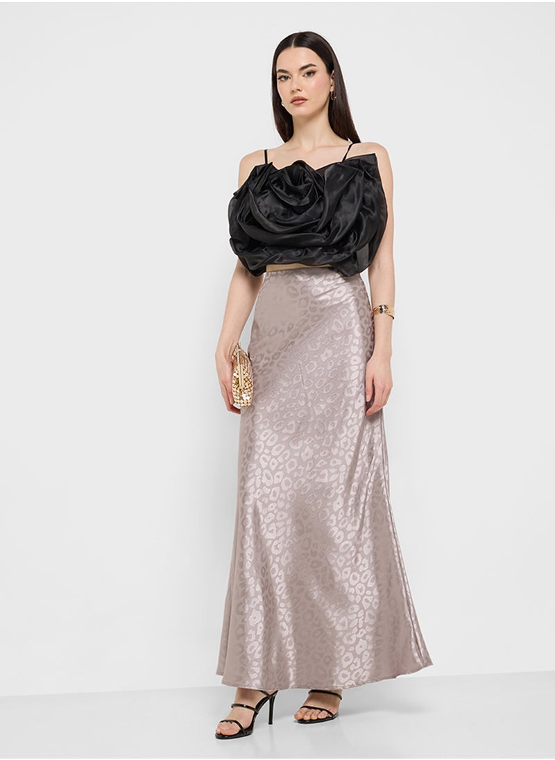 Tonal Leopard Print Satin Skirt