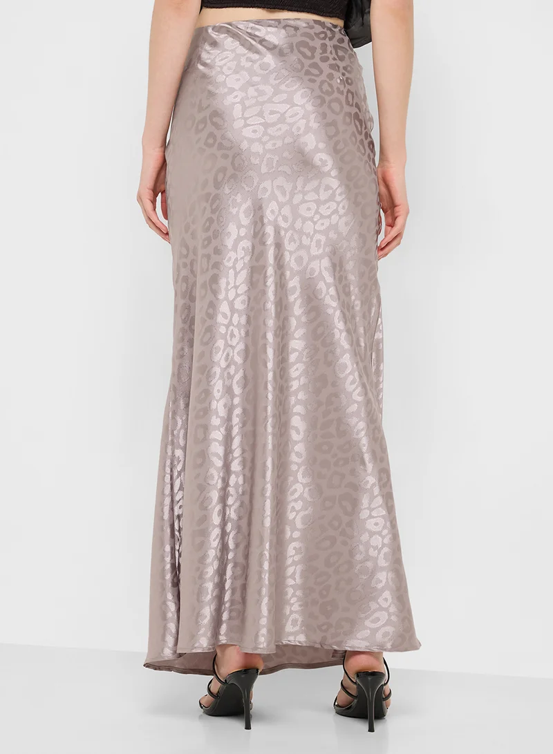 Ginger Tonal Leopard Print Satin Skirt
