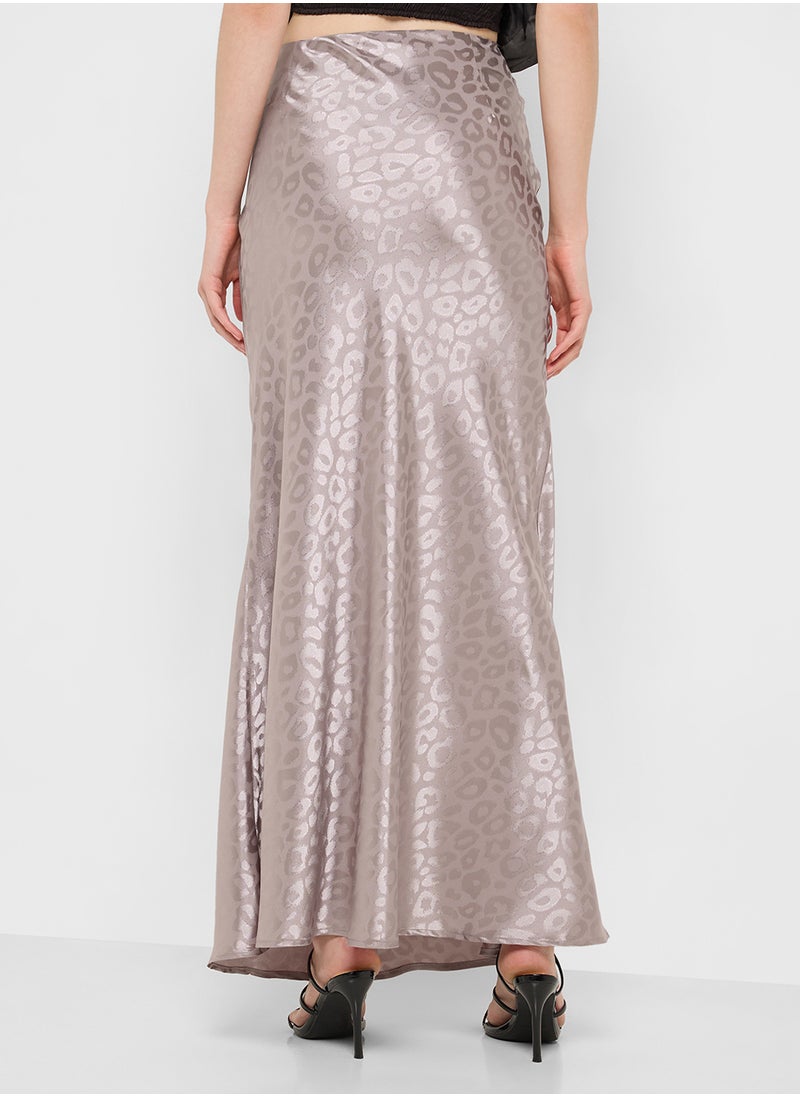 Tonal Leopard Print Satin Skirt