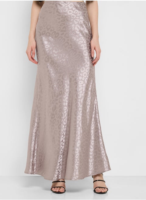 Tonal Leopard Print Satin Skirt