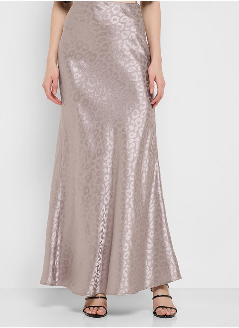 Tonal Leopard Print Satin Skirt