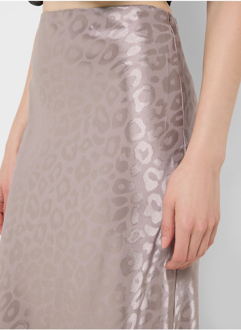 Tonal Leopard Print Satin Skirt
