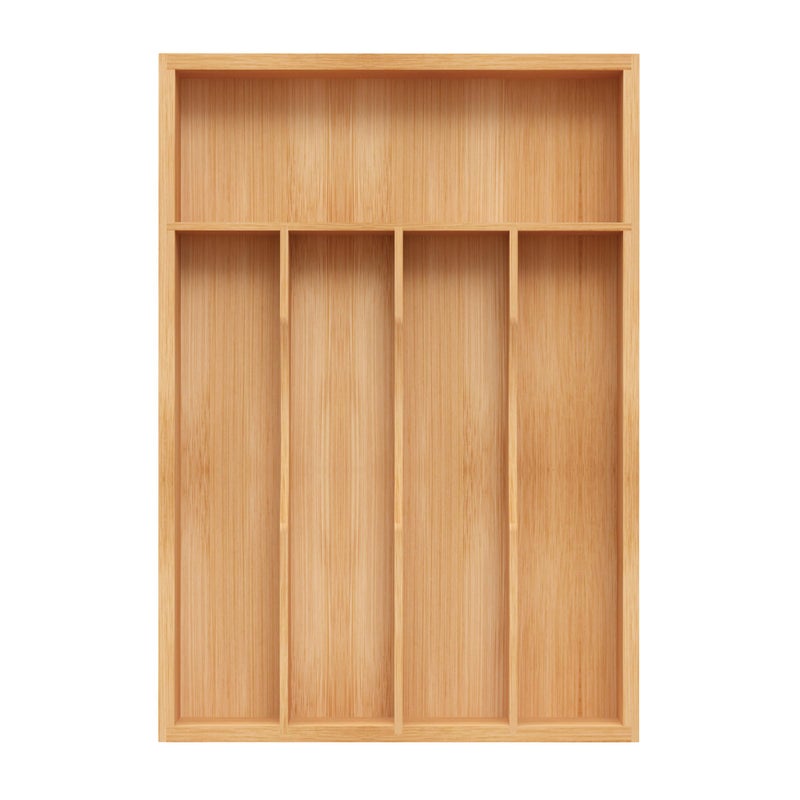 BEKVEM Bamboo Silverware Organizer, Kitchen Drawer Organizer, Utensil Holder, Cutlery Tray & Spoon Flatware Storage with Grooved Drawer Dividers (9.5''W x 13.5''D) - Image 1