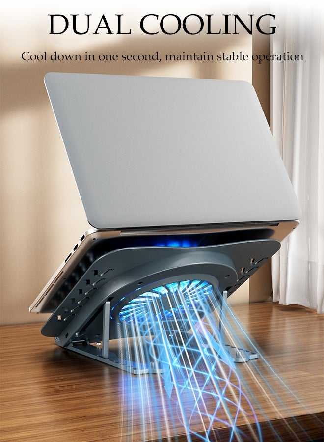 DUNISO Portable Notebook Radiator Folding Laptop Holder with Powerful Turbofan Ultra Quiet Fans Height Adjustable Laptop Cooling Pad with Non-slip Stand Ergonomic Comfort Notebook Cooler  - Image 2