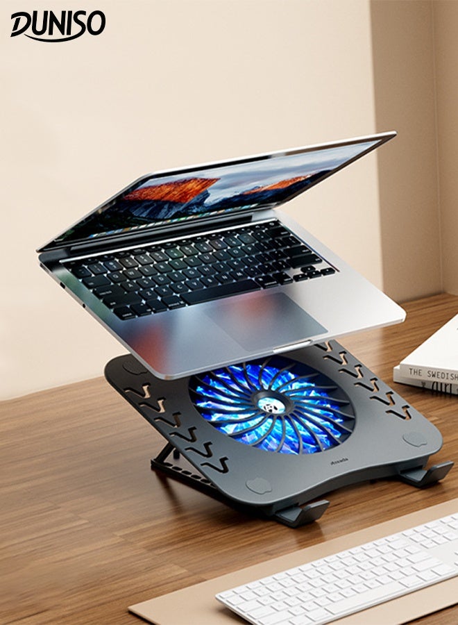 DUNISO Portable Notebook Radiator Folding Laptop Holder with Powerful Turbofan Ultra Quiet Fans Height Adjustable Laptop Cooling Pad with Non-slip Stand Ergonomic Comfort Notebook Cooler  - Image 1
