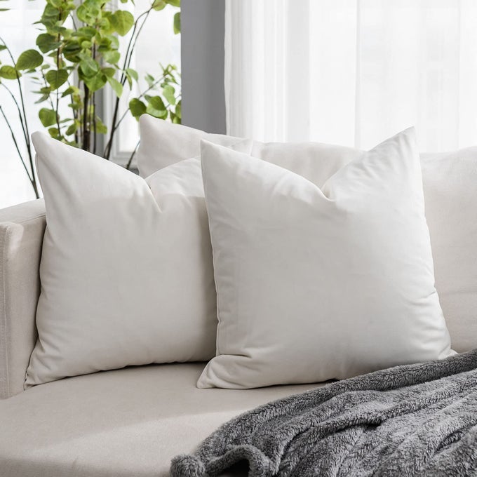 CREAM WHITE COUCH VELVET THROW PILLOW COVERS 24X24 INCH SET OF 2 WITH ZIPPER DECORATIVE LUXURY SOFT SOLID RECTANGLE CUSHION COVERS CASE FOR SOFA BED LIVING ROOM CAR