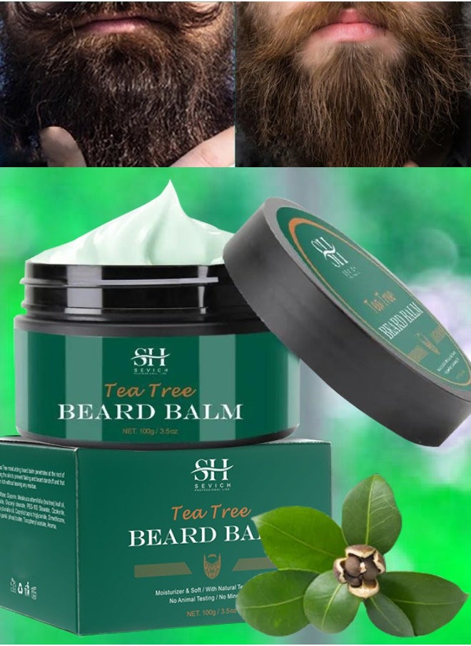 Sevich - 100gm Tea Tree Beard Balm Beard Balm with Tea Tree Oil and Shea Butter for Styles Moisturizes Hydrates Strengthens and Softens Beards and Moustaches Leave in Conditioner Wax for Men Beard Oil - Image 1