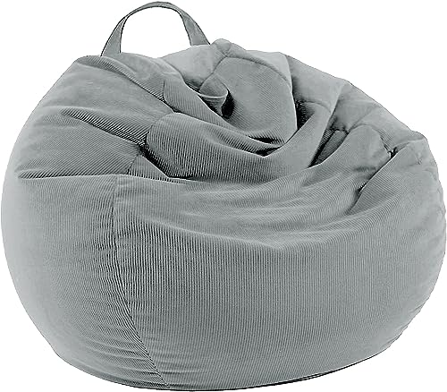 LPMOERA Stuffed Animal Storage Bean Bag Chair Cover No Filler For Kids and AdultsSoft Stuffable Bean Bag For Organizing Children Plush Toys or Memory Foam Light Grey S for Kids