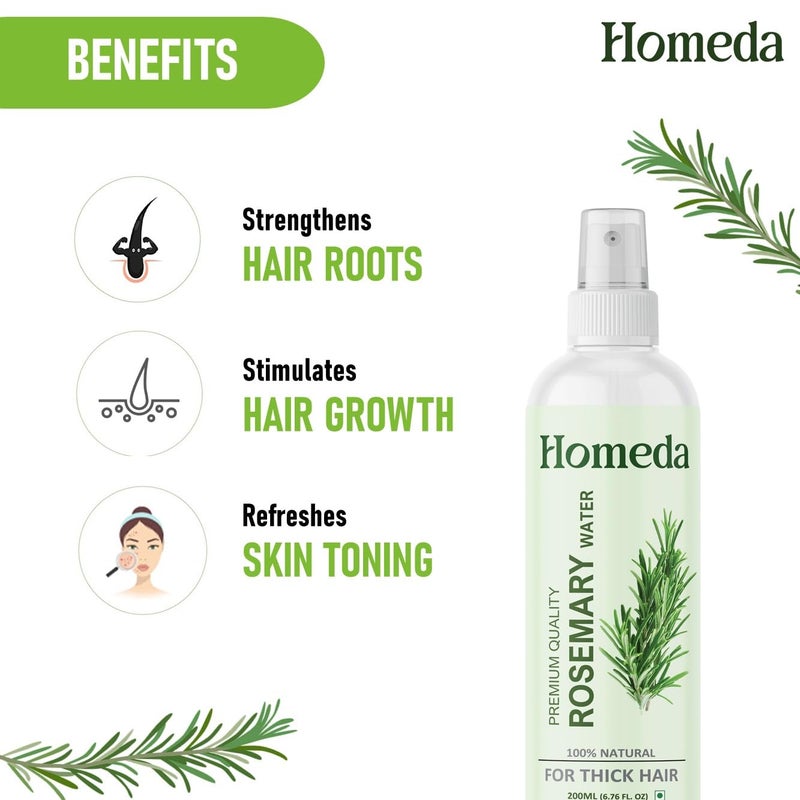Homeda Rosemary Hair Spray Rosemary Water for Hair Growth 400 ml Rose Mary Water Spray Roj Meri Hydrosol Rose Merry Mist with Spray Bottle Roseberry Reviver 100 Pure Natural 200ml x 2 - Image 2