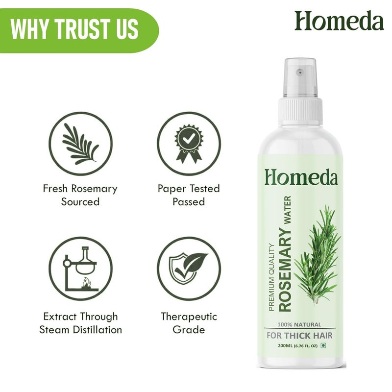 Homeda Rosemary Hair Spray Rosemary Water for Hair Growth 400 ml Rose Mary Water Spray Roj Meri Hydrosol Rose Merry Mist with Spray Bottle Roseberry Reviver 100 Pure Natural 200ml x 2 - Image 5