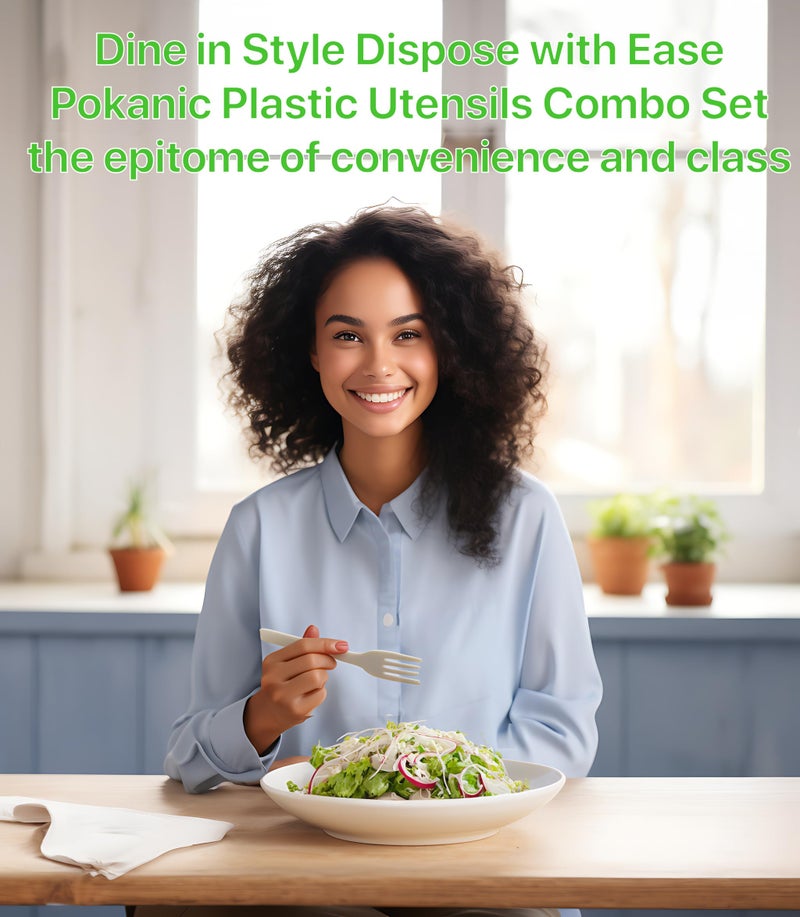 Pokanic Plastic Utensils Silverware Wrapped Combo Set Bulk Variety Pack Disposable Cutlery Party Supply Heavy Duty Forks  Spoons  Knives  Napkins  Salt and Pepper (50  White - Set A) - Image 4