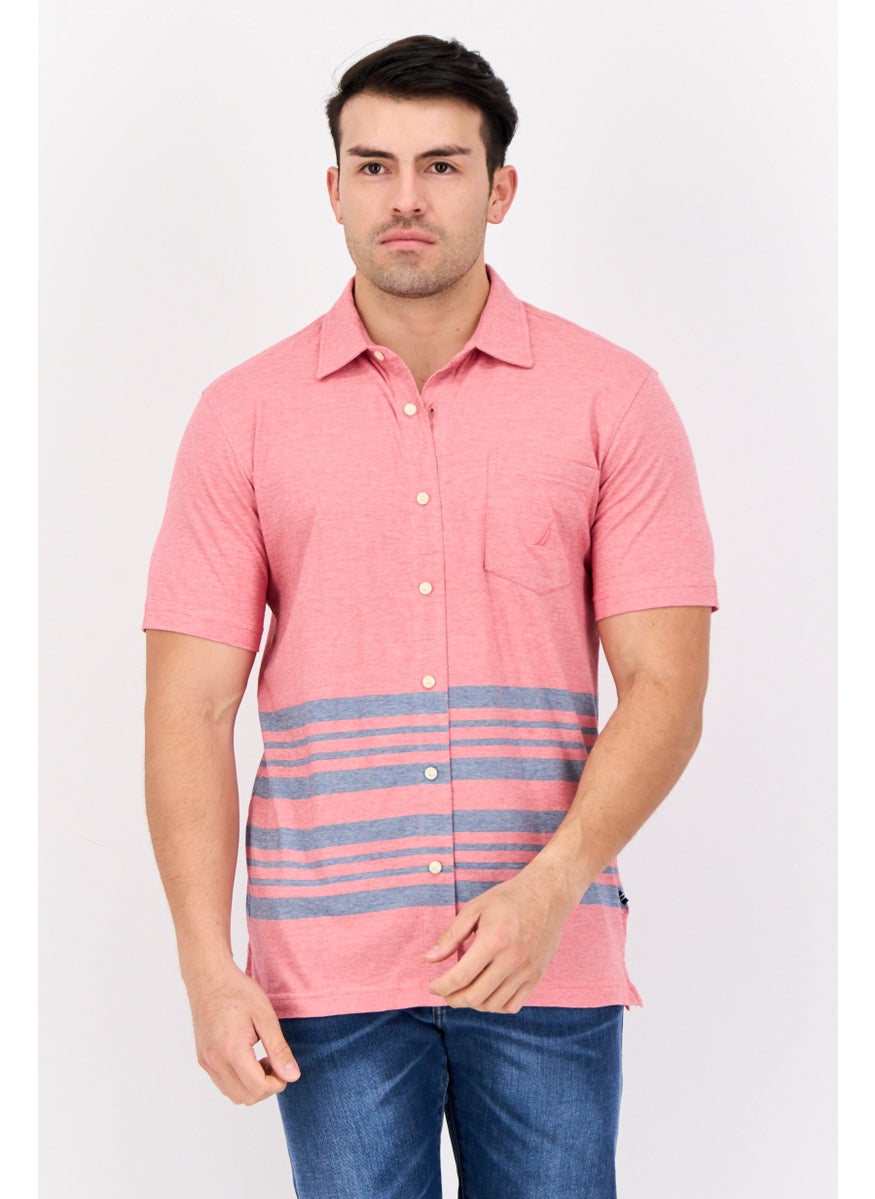 NAUTICA Men Regular Fit Embroidered Logo Short Sleeves Casual Short, Pink/Grey  - Image 1
