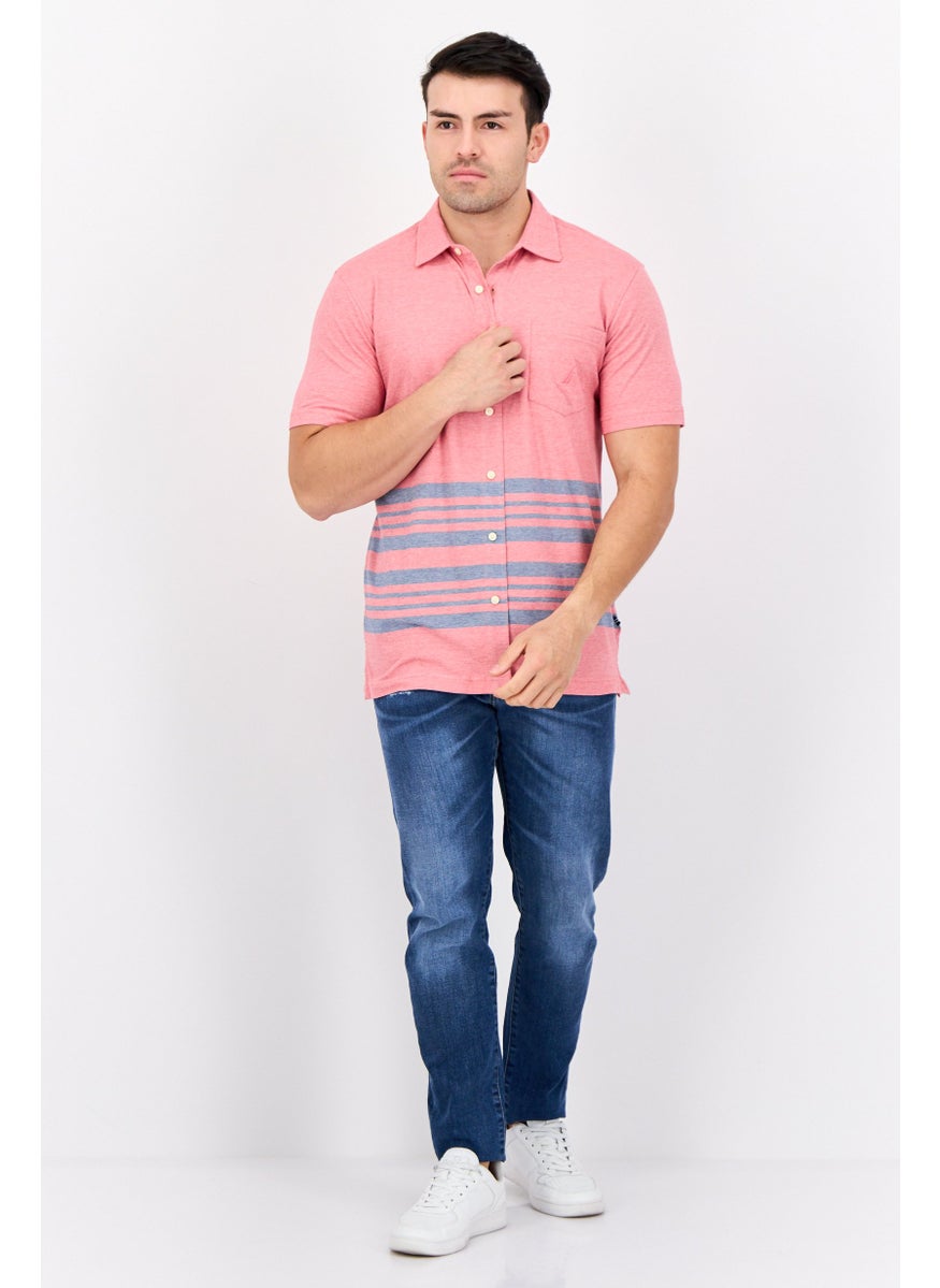 NAUTICA Men Regular Fit Embroidered Logo Short Sleeves Casual Short, Pink/Grey  - Image 4
