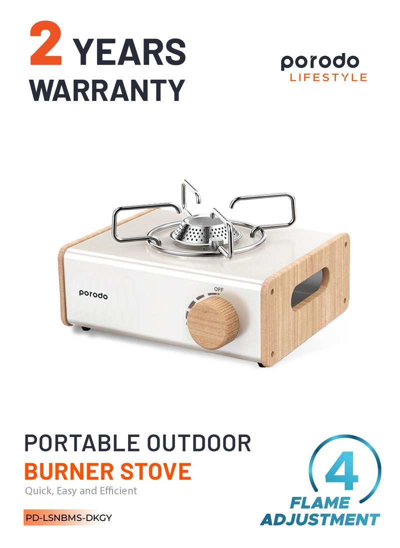 porodo - Camping Portable Single Burner Gas Stove with High Combustion 2800W Power and 4 Flame Adjustment / Electric Ignition / for Outdoor and Travel - Light Brown - Image 1