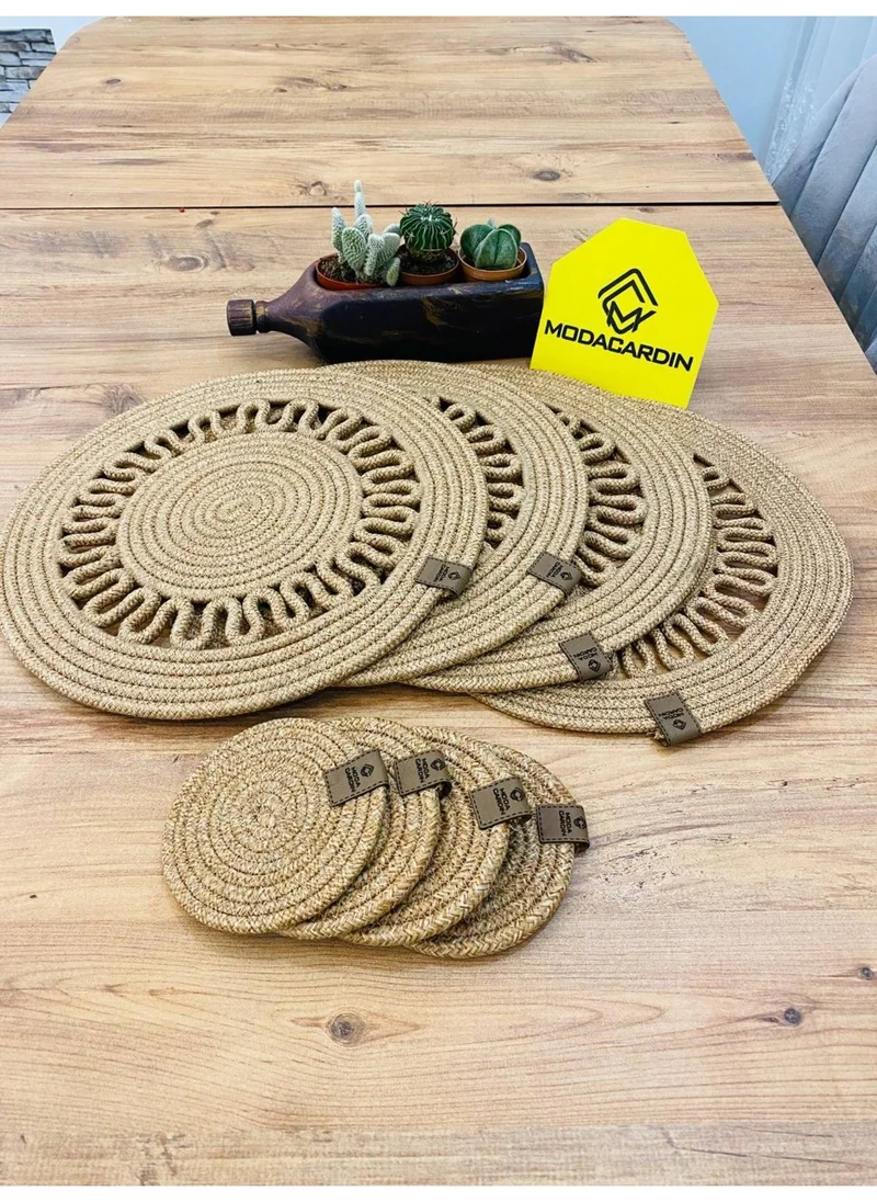 BDZ Deri BDZ Leather Wicker Jute Presentation Plate Mat American Service and Coasters 8 Pieces