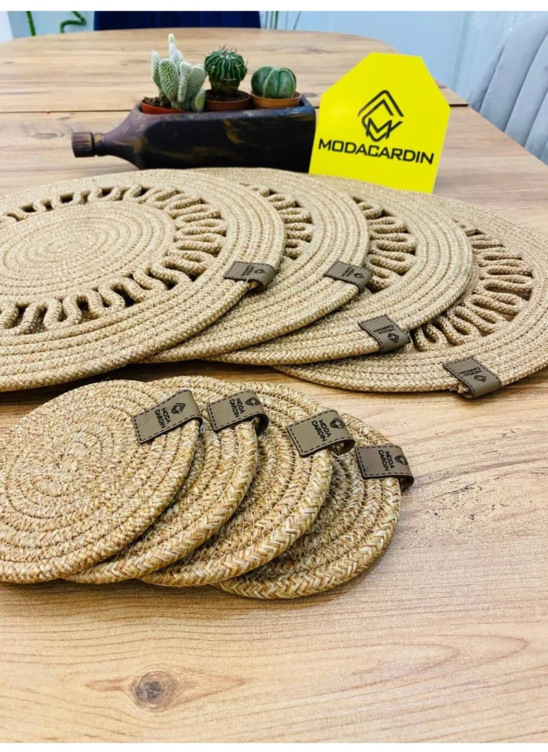 BDZ Deri BDZ Leather Wicker Jute Presentation Plate Mat American Service and Coasters 8 Pieces