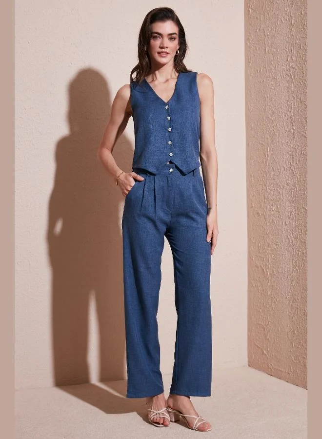 Lela Lela Regular Fit Wide Leg Suit with Vest for Women SET 67045162S4