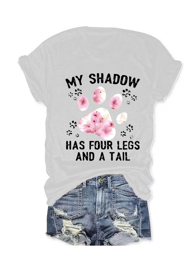 Summer Women's Flower Footprint Pattern Printing Round Neck Short Sleeve Casual Fashion Explosions T-shirt - Image 3