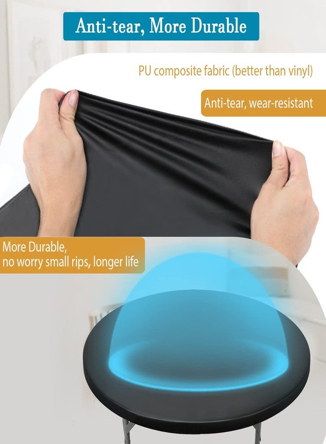 Rinpon Double Fitted Design PU Round Fitted Tablecloth, Anti-Tear Wipeable Elastic Round Tablecloth, Soft-Touch Fitted Table Cloth, Waterproof Oil-Proof Table Cover (Black, 45"-48" Round) - Image 4