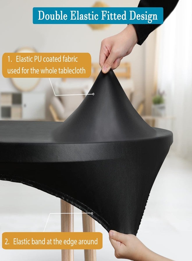Rinpon Double Fitted Design PU Round Fitted Tablecloth, Anti-Tear Wipeable Elastic Round Tablecloth, Soft-Touch Fitted Table Cloth, Waterproof Oil-Proof Table Cover (Black, 45"-48" Round) - Image 2