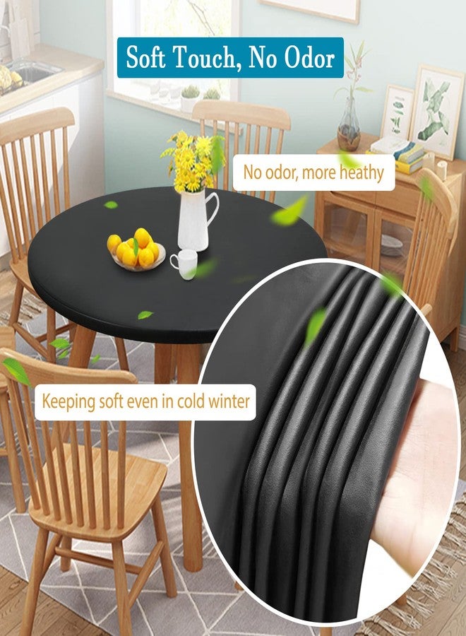 Rinpon Double Fitted Design PU Round Fitted Tablecloth, Anti-Tear Wipeable Elastic Round Tablecloth, Soft-Touch Fitted Table Cloth, Waterproof Oil-Proof Table Cover (Black, 45"-48" Round) - Image 5